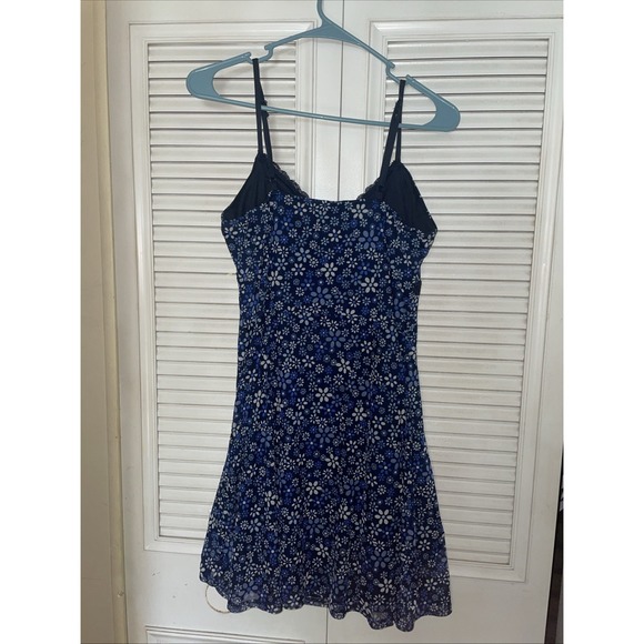 NO BOUNDARIES Blue Floral Lace Trim Mini Dress Women's Size L - Picture 3 of 8
